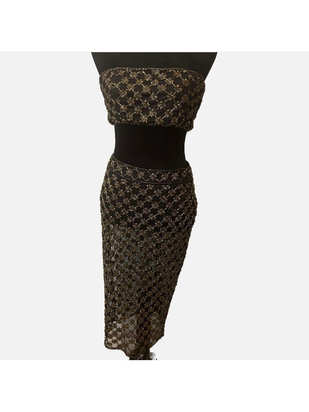 X by NBD Women’s 2 Piece Set NWT Beaded Bandeau Top Zip Closure Medium Black